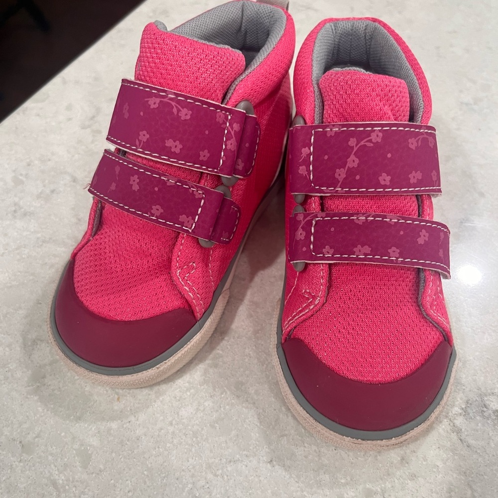See Kai Run Fuchsia Sneakers with Floral Accents